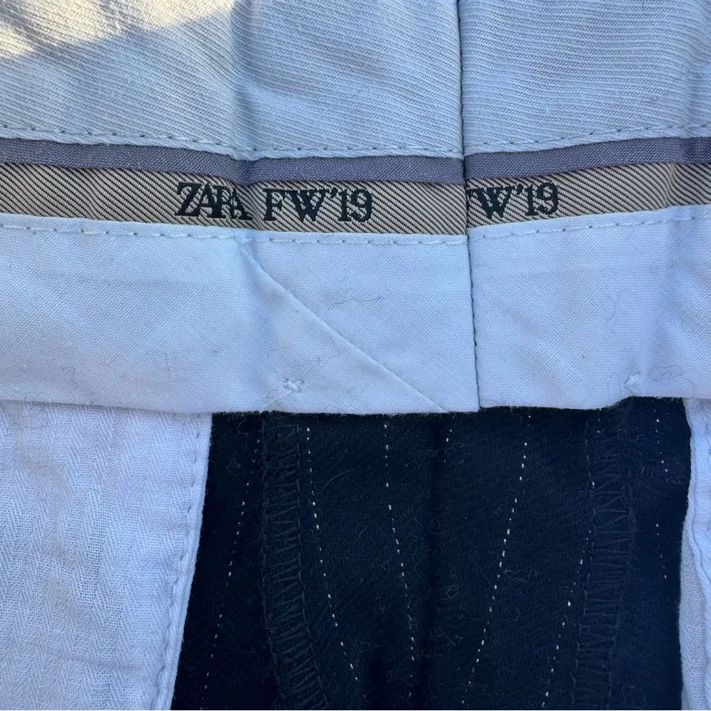 ZARA Man Black Wool Dress Pants with Metallic Silver Stripes - Picture 4 of 8